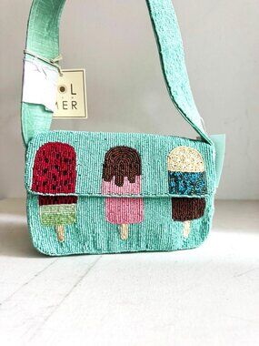 Sol and Mer Ice Cream Print Beaded Shoulder Bag